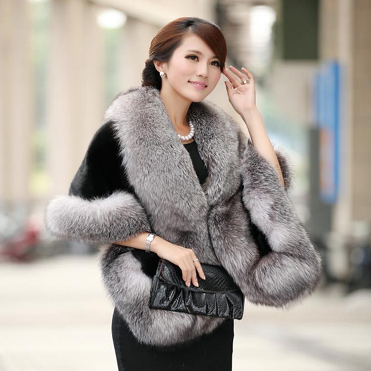 Braut Cheongsam Schal Imitation Fuchsfell Hochzeitskleid Umhang Verdickter Imitationspelzmantel Damen Winterweste Kurzer Mantel