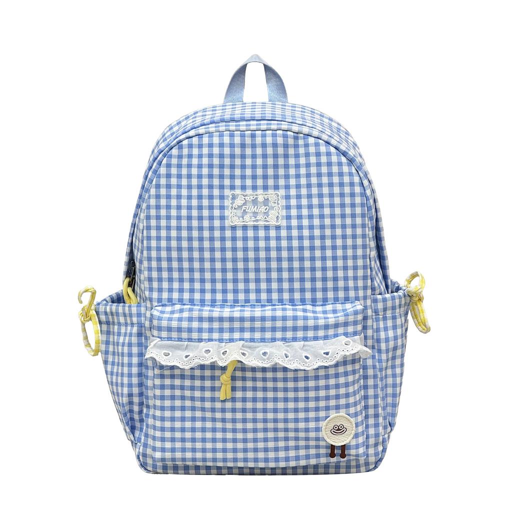 Schoolbag high-value plaid schoolbag women's new lace girl heart backpack Japanese sweet student travel backpack