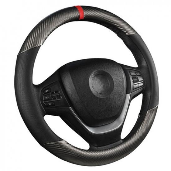 Car Steering Wheel Cover Anti slip Carbon Fiber Black Leather Car Accessories