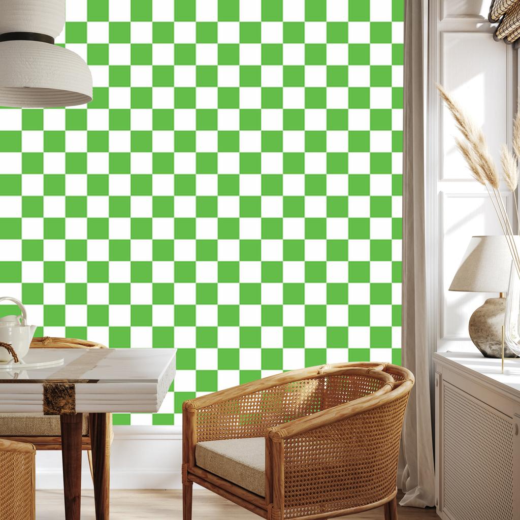 Checkerboard Wallpaper White and Green for Living Room and Bedroom 50x1000