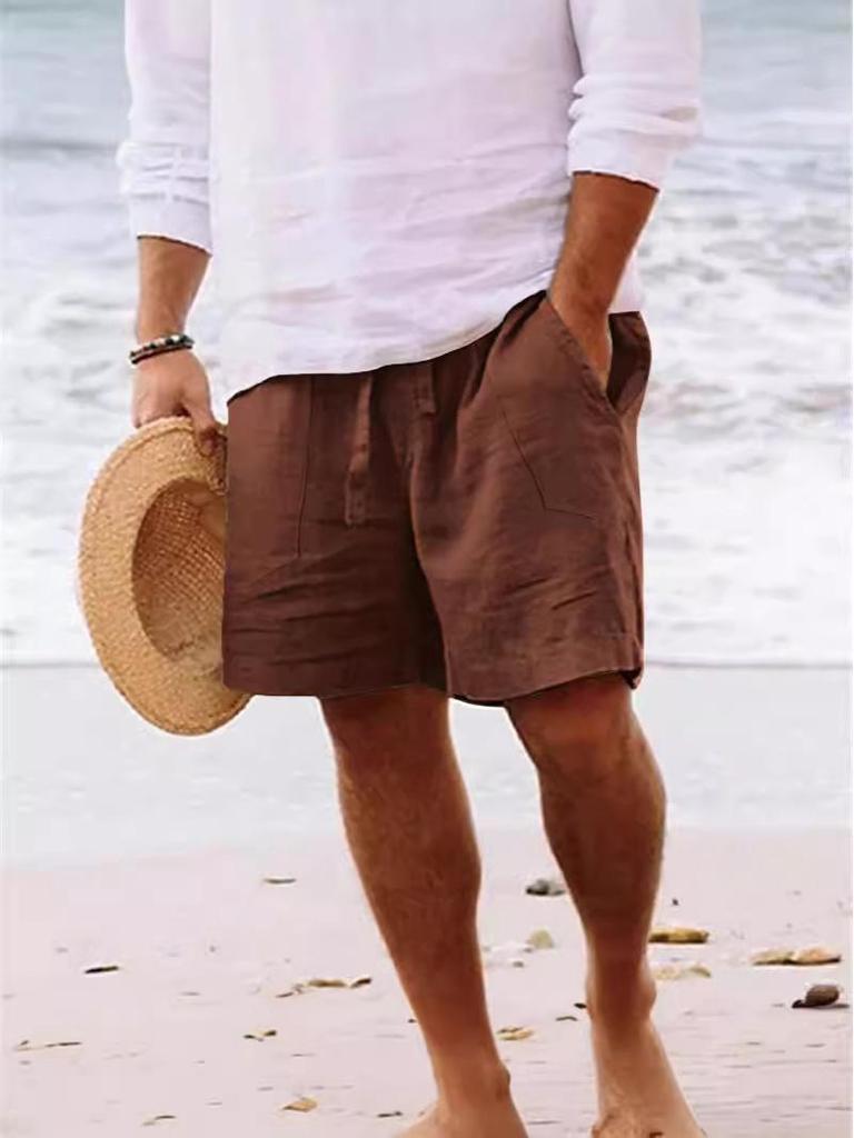 Men's Cotton Linen Summer Shorts - Drawstring Waist, Straight Leg, Breathable, Comfortable for Daily Wear or Beach Use
