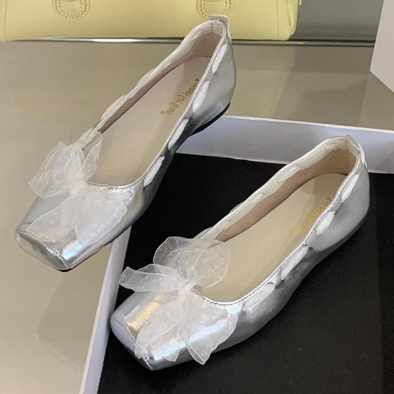

Модные милые туфли Мэри Джейн с сетчатым дизайном и бантом-бабочкой, женские модные туфли-балетки на плоской подошве с неглубоким квадратным носком, удобные нескользящие туфли на плоской подошве 39 серебряный