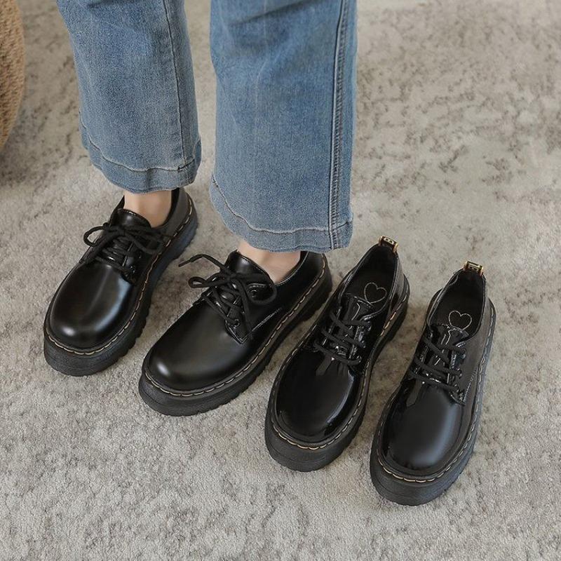 Yang Mi retro small leather shoes heightening lace-up platform shoes Martin single shoes J muffin