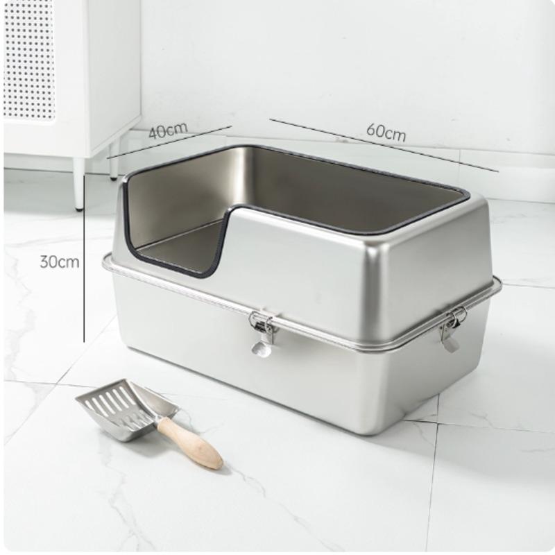 

Extra-Large 60cm Cat Litter Box Stainless Steel Cat Poop Tray Raised Fence Cat Toilet Odor-Proof Anti-Splash Pet Litter Box