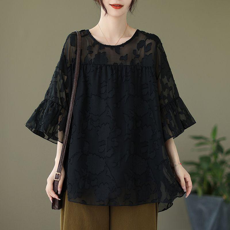 

Элегантные сетчатые топы с коротким рукавом больших размеров, женские летние свободные тонкие футболки XXXL