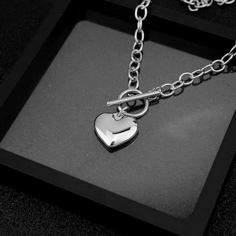 Women Stainless Steel Love Heart Ot Buckle Original Clavicle Chain Necklace