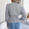 Women Autumn Winter High Waist Solid Color Pullover Sweater V Neck Hollow Bat Sleeve