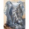 Plus Size Casual Crew Neck Short Sleeve Cartoon Animal Print T-Shirt - Soft Stretch Polyester Fabric Spring and Summer Womens Relaxed Fit Clothing