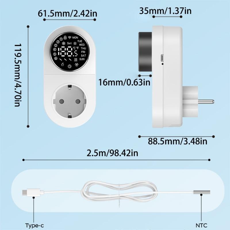 Thermostat, Programmable WiFi Smart thermostat socket, 1800W Digital Display, Rotary APP Controlled Temperature Control Socket