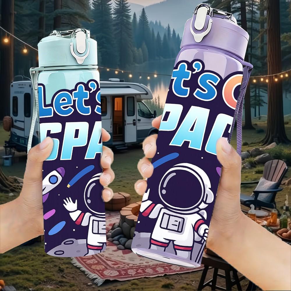 1PC Lets Go Space Astronaut 750ml Color Plastic Sports Water Bottle Leakproof Flip Straw Lid Suitable for Sports Office Home Use