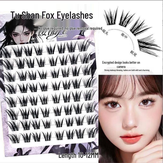 Ying Lier Natural Cluster Fox-Eye Eyelashes - Beginner-Friendly and Glue-Free