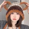 Korean Faux Fur Bucket Hat Plush Women Fluffy Hat Fashion Cute Bear Ear Hat  Female