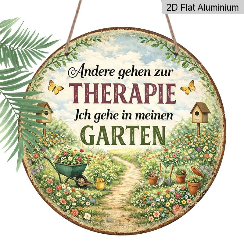 

2D Flat - 1pc Round Aluminum German Garten Therapie Metal Sign, Vintage Plaque about My Garden Is My Healing Place , Gardening Enthusiast 7.87×7.87inch
