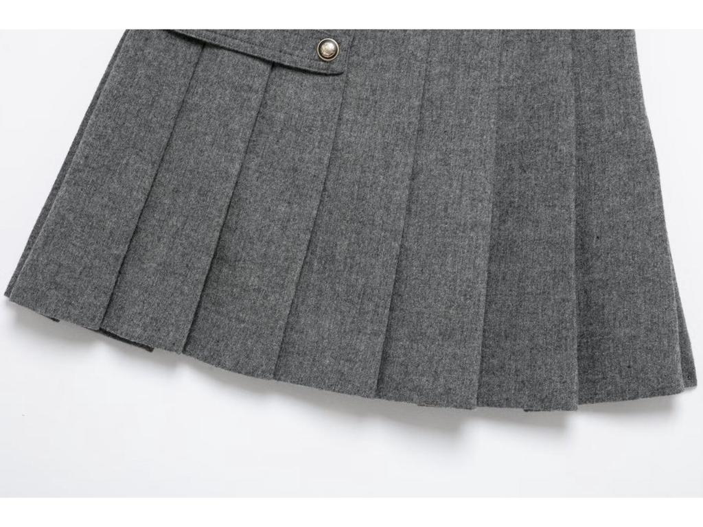 TAOP&ZA Spring Women's Elegant Round Neck Long Sleeve Coat & Mid-Waist Wide Pleated Skirt Set