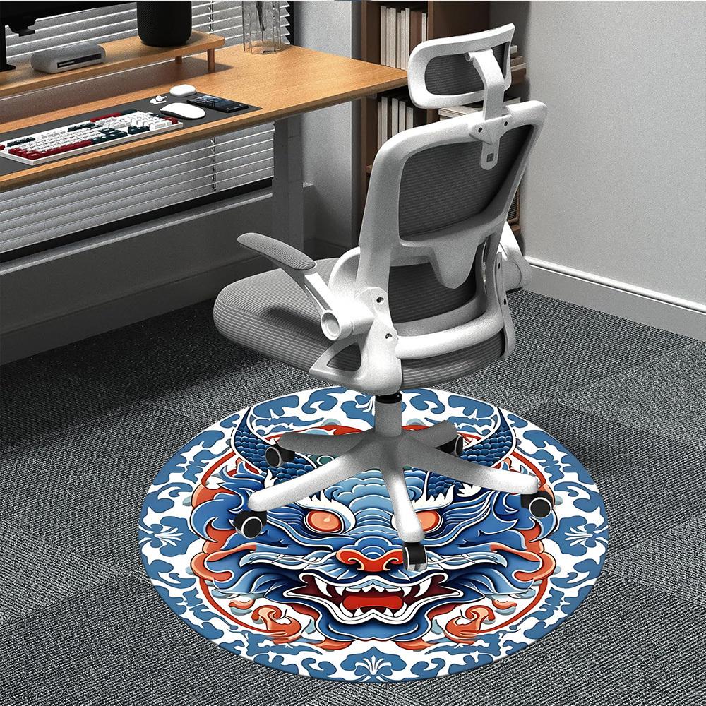 1 Stück Drachenmaske Büro Runder Teppich, Indoor-Matte Geeignet Für Büro, Unter Bürostühlen Schlafzimmer Wohnzimmer Heimdekoration, Raumdeko