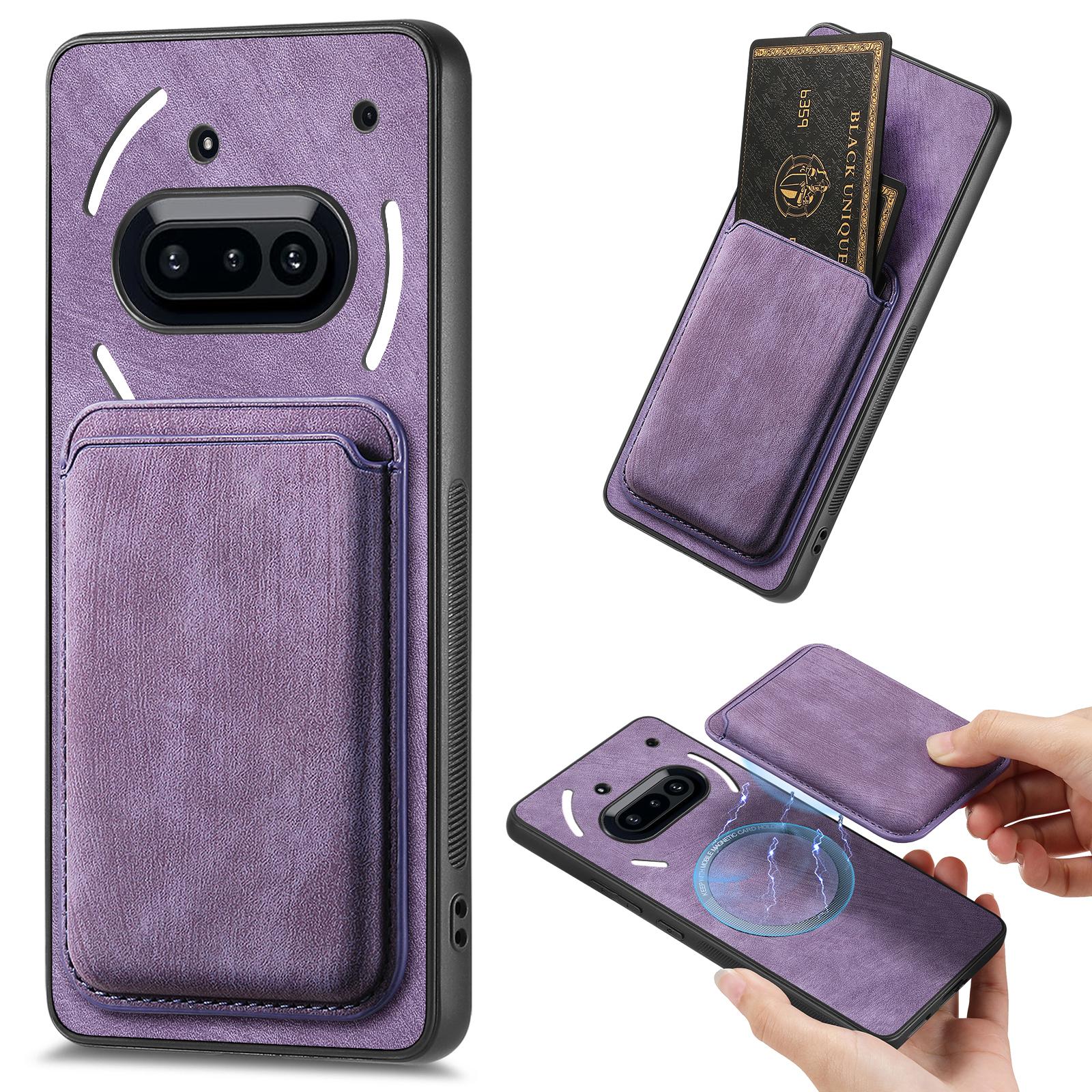 

Ни за что Телефон (3a) Чехол, совместимый с MagSafe, кожаная задняя крышка со съемным держателем для карт Purple