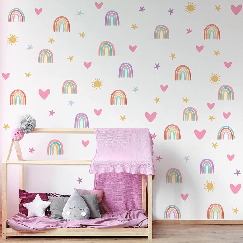 4pcs Pvc Wall Stickers Rainbow Stars Love Self-adhesive Wall Decals For Girls Boys Baby Bedroom