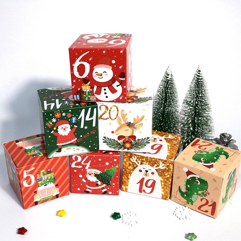 24pcs Christmas Advent Calendar Boxes Kraft Paper Candy Box 24 Days Advent Calendar Boxes Paper Advent Countdown Gift Boxes