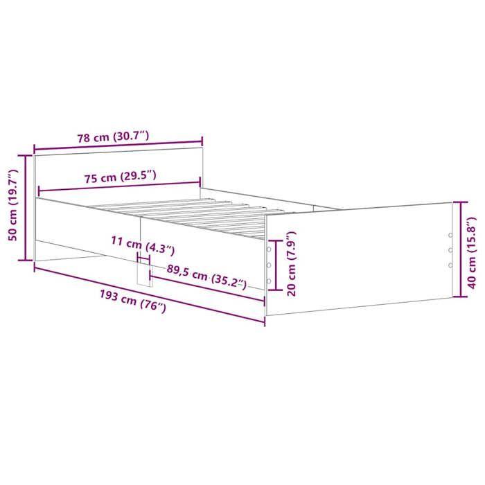 VidaXL Cadre de lit sonoma gris 75x190 cm petit simple bois ingénierie 835951