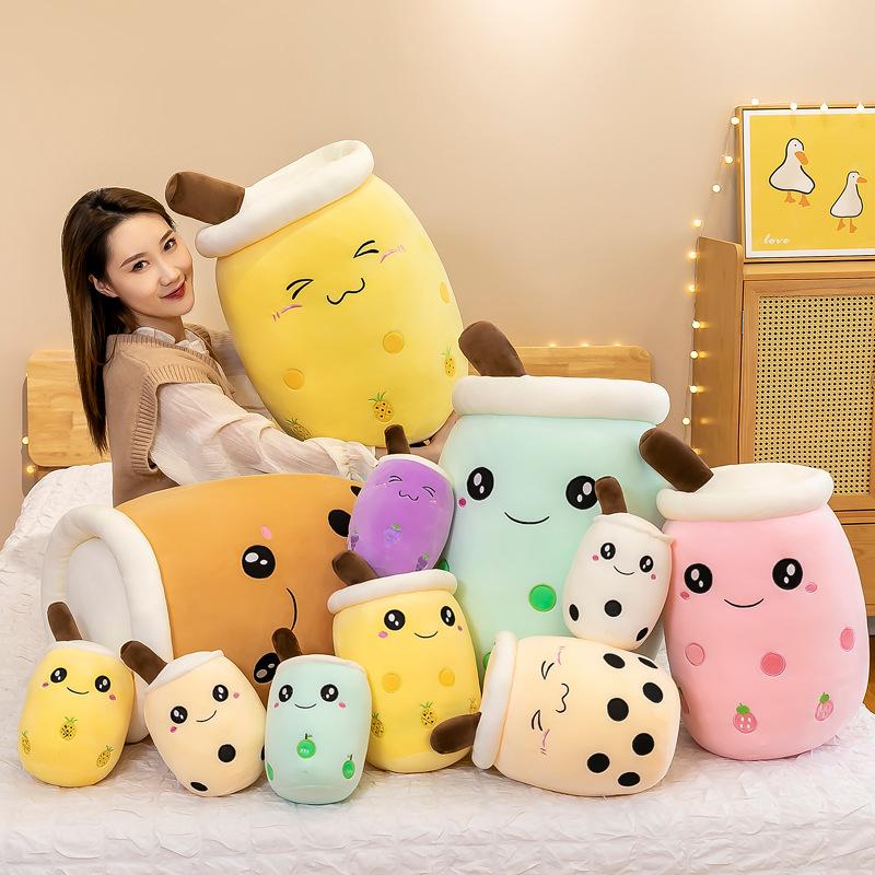 Popular bubble tea cup throw pillow large creative fruit milk tea doll plush toy