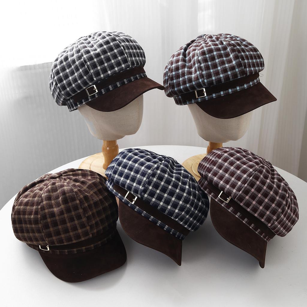 European and American street fashion women's plaid octagonal hat spring new simple cap outdoor visor painter hat