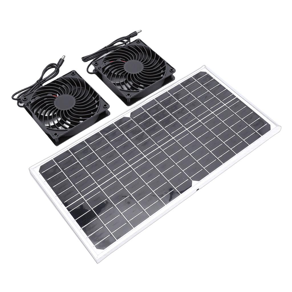 Solar Powered Fan Kit 16W Monocrystalline Solar Panel Dual Exhaust Fans Kit with Protective Net for Pet House Chicken