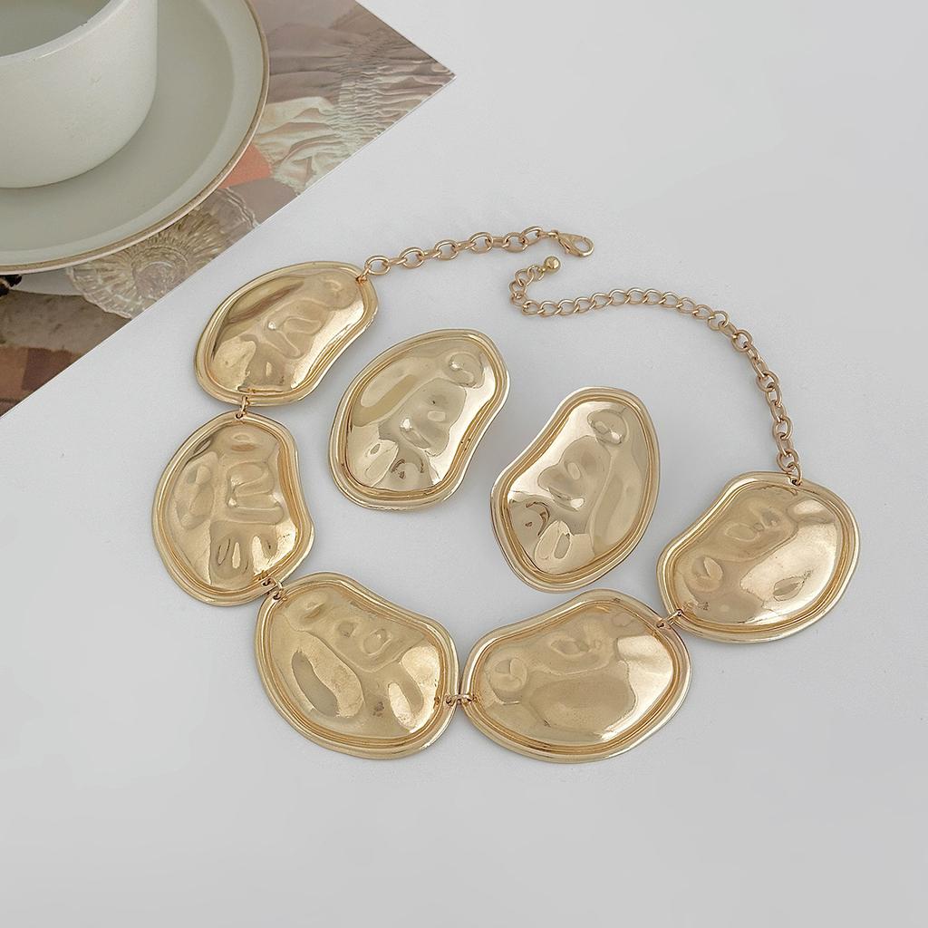 Irregular Choker Necklace Earrings Jewelry Set for Women Exaggerated Punk Geometric Torques Accessory