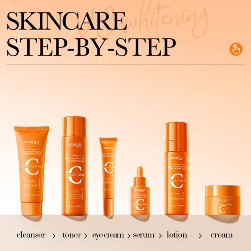 Set di 6 Prodotti per la Cura della Pelle alla Vitamina C Idratazione Profonda Idratante Nutriente Attenua le Linee Sottili Anti-Invecchiamento Levigante Skincare Coreana