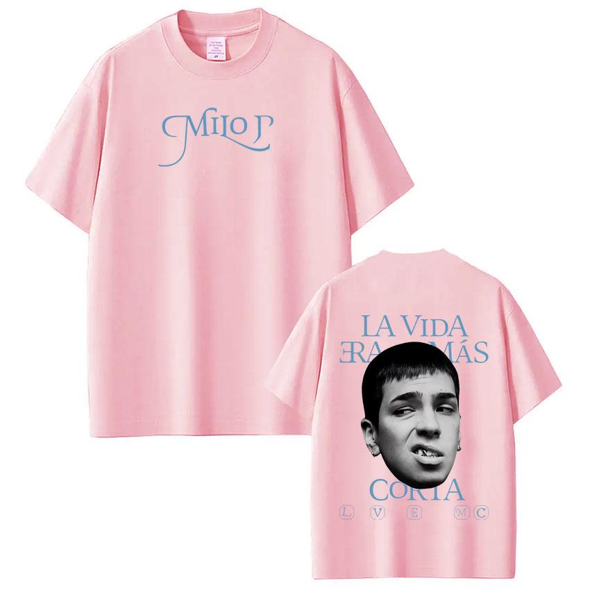 New Album Graphic Tshirt of Rapper Milo J La Vida Era Mas Corta for SpringSummer 2026fashion Hiphop Cotton Shortsleeved Top