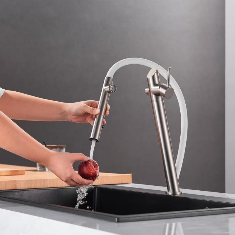 Tuqiu New Sink Faucet Kitchen Tap Hot and Cold Functions Brass Rotation Pull Down Decked Single Lever Sink Mixer New