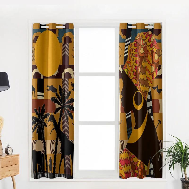 2Panels African Female Elephant Giraffe Bedroom Kitchen Curtains Living Room Decoration Items Window Curtains for Living Room