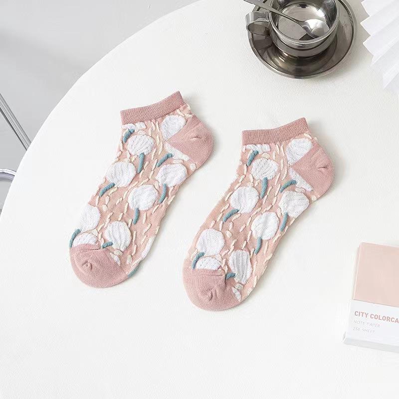 Female Spring and Summer Sweet Floral Lovely College Wind Invisible Socks