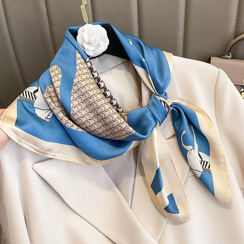 Luxury New Style Square Headscarf Women Sunscreen Beach Kerchief Popular The Four Seasons Scarves  Design 70X70CM Silk Hijab