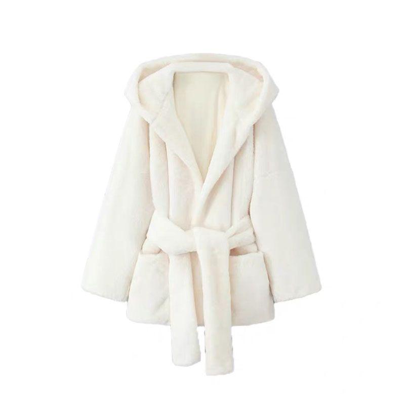 

Женская одежда на новую осень 2025 года, модный ветрозащитный стильный модный белый мех, большой воротник, верхняя одежда с капюшоном White L