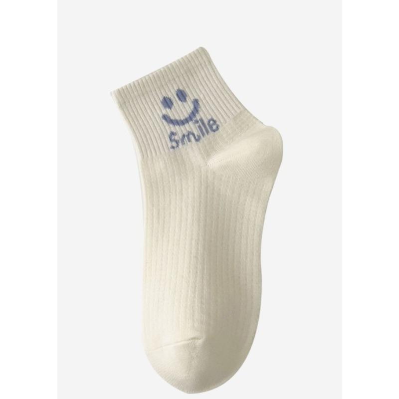 Women's Spring and Summer Mid-calf Socks: Simple and Versatile, Anti-pilling Socks, Smiling Cotton Socks, Short Socks
