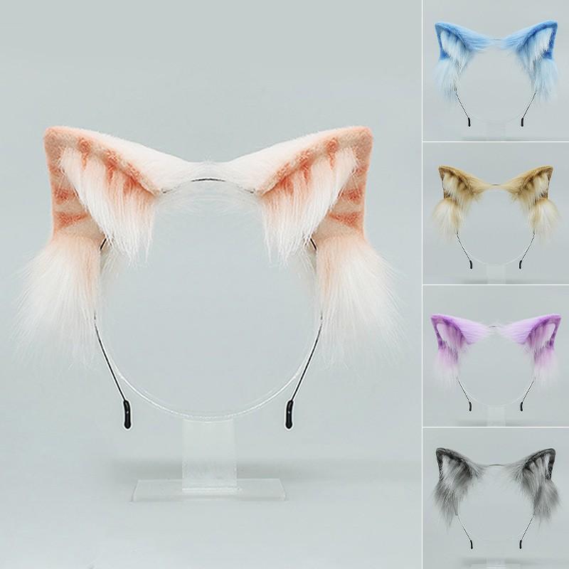 Handmade Plush Cat Ear Headband Tail Set Women Girls Kawaii Lolita Costume Accessory In Orange Tabby Style