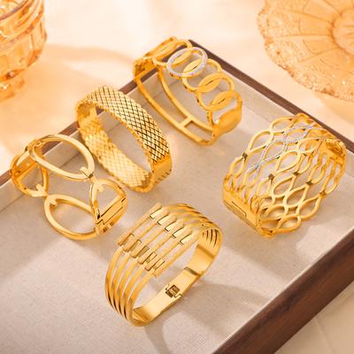 Fashion Metal Titanium Steel Bracelet Female Geometric Design Diamond-encrusted Spring Buckle Bracelet Hollow Multi-layer Splicing Series