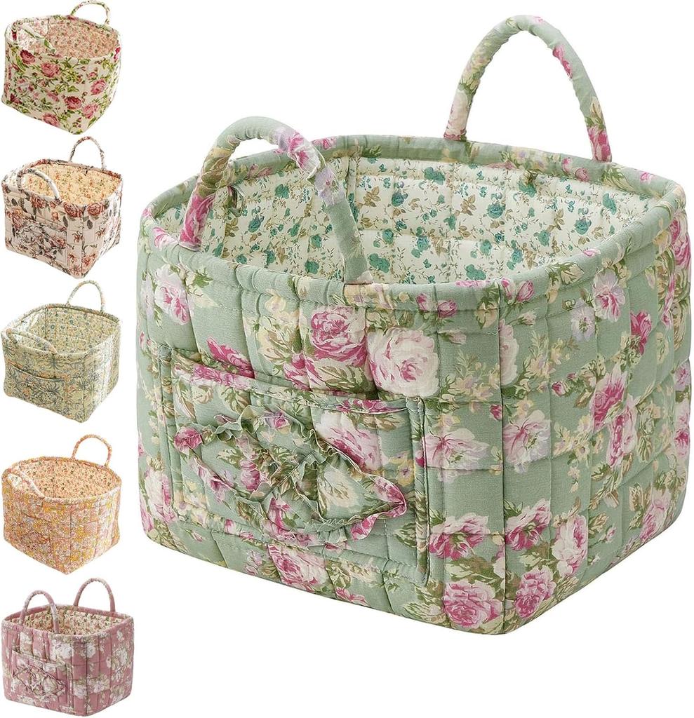 Boho Fabric Storage Basket, Floral Laundry Baskets,Decoration Large Capacity Storage Baskets, Portable Folding Storage Bag for Clothes and Sundries