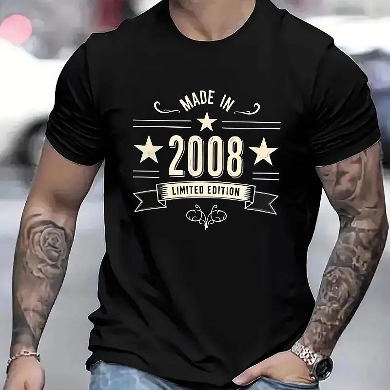 

European sizes A Men S Casual T-Shirt Featuring The Print Letters MADE IN 2008 - Round Neck, a Comfortable Top for All Seasons S чёрный
