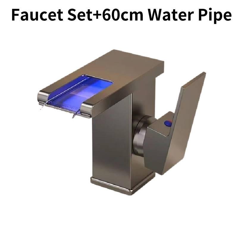 Led Bathroom Rgb Sink Mixer Tap Temperature Sense Waterfall Faucet Change Color