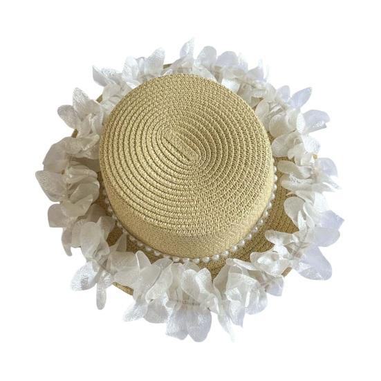 

Women Flower Brim Straw Hat Beach Sun Protection Hat Breathable Mesh Straw Lightweight Wide Brim Summer Hat for Travel Outdoor Photography світло-жовтого кольору