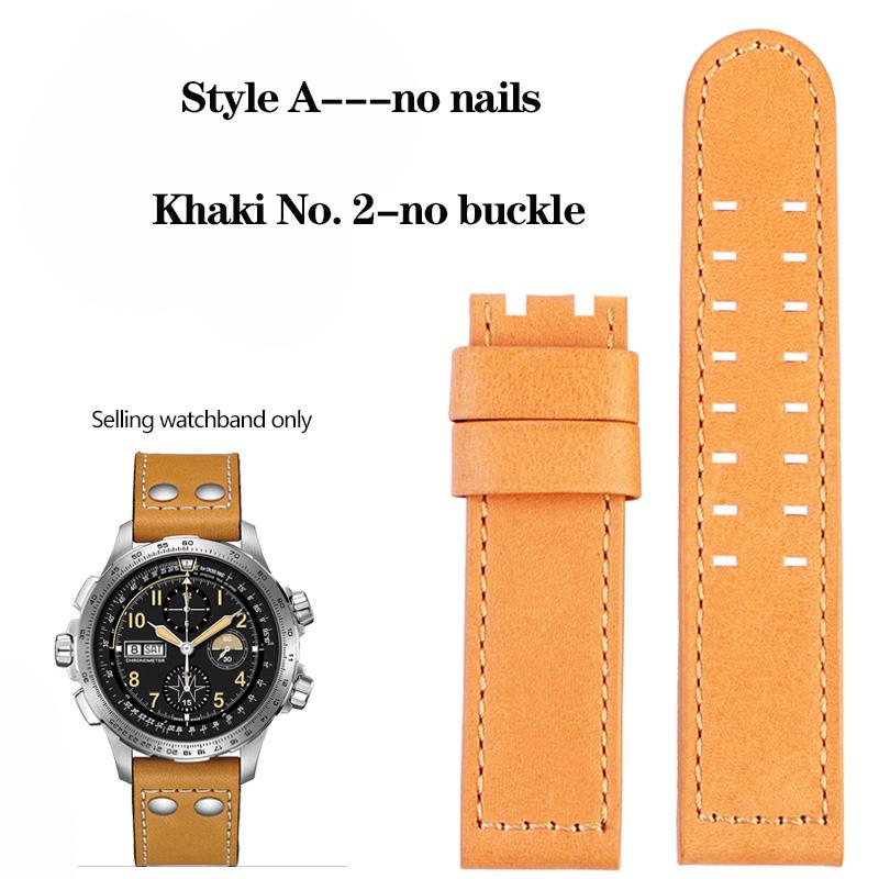 20mm 22mm Genuine Leather with Nails Watchband For Hamilton Khaki H77616533 H70615733 Series Men's Watch Band Strap Wristband