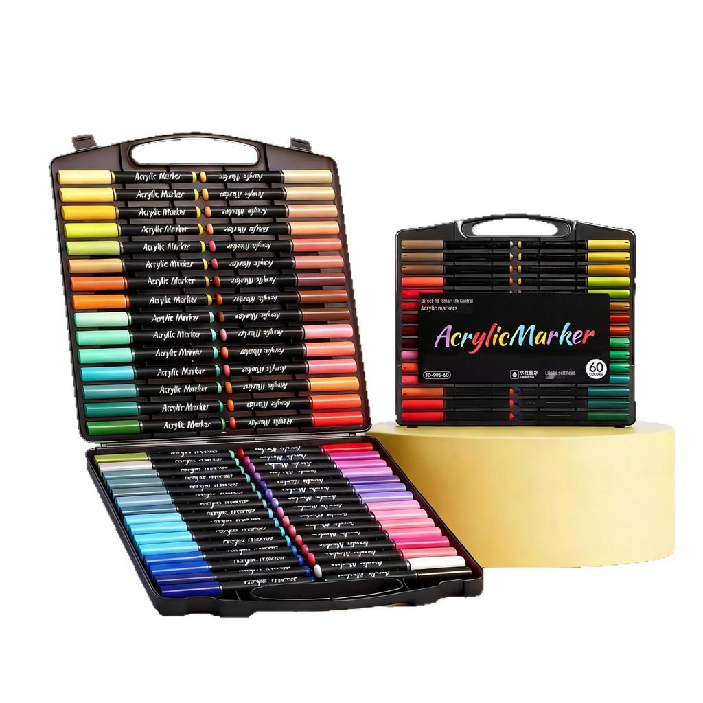 Soft Tip Liquid Ink Acrylic Marker Pen Set - 60 Colors for Student Art and Layering Techniques