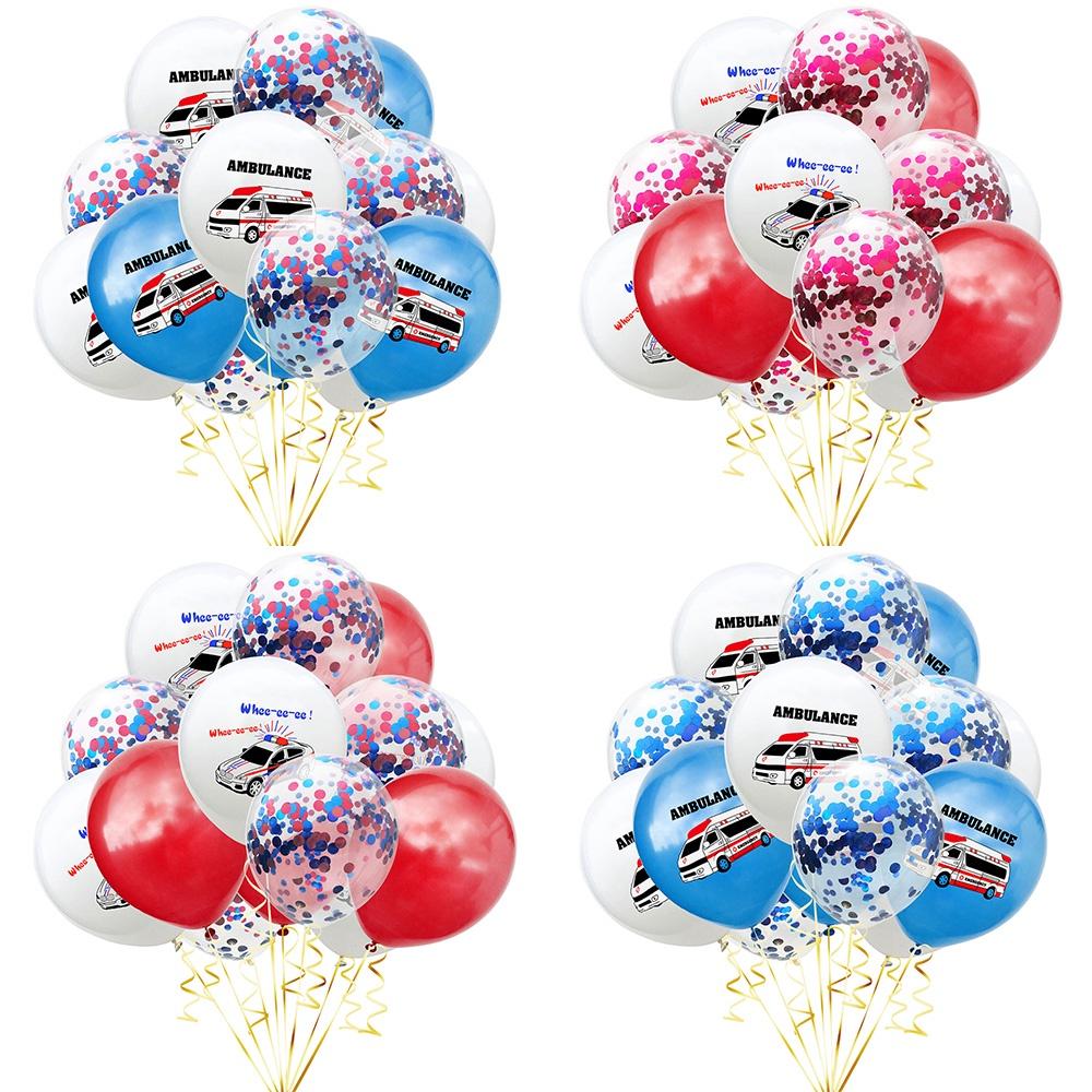 12 Inch Glitter Balloon Cartoon Print Police Car, School Bus, Ambulance Latex Balloon Safety Knowledge Party Decoration