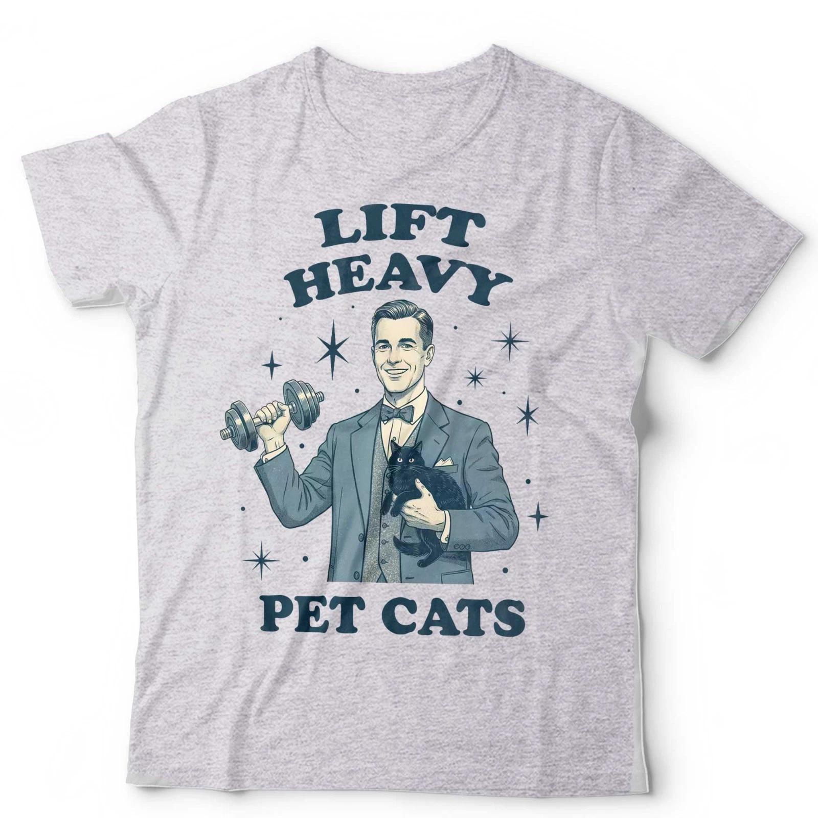 Funny Cat Gym T-Shirt Lift Heavy Pet Cats Workout Training Cat Lover Unisex Tee M