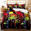 Abstract duvet cover set, grunge style, dirty look with colorful watercolor stains, liquid splashes, polyester bedding set, quee