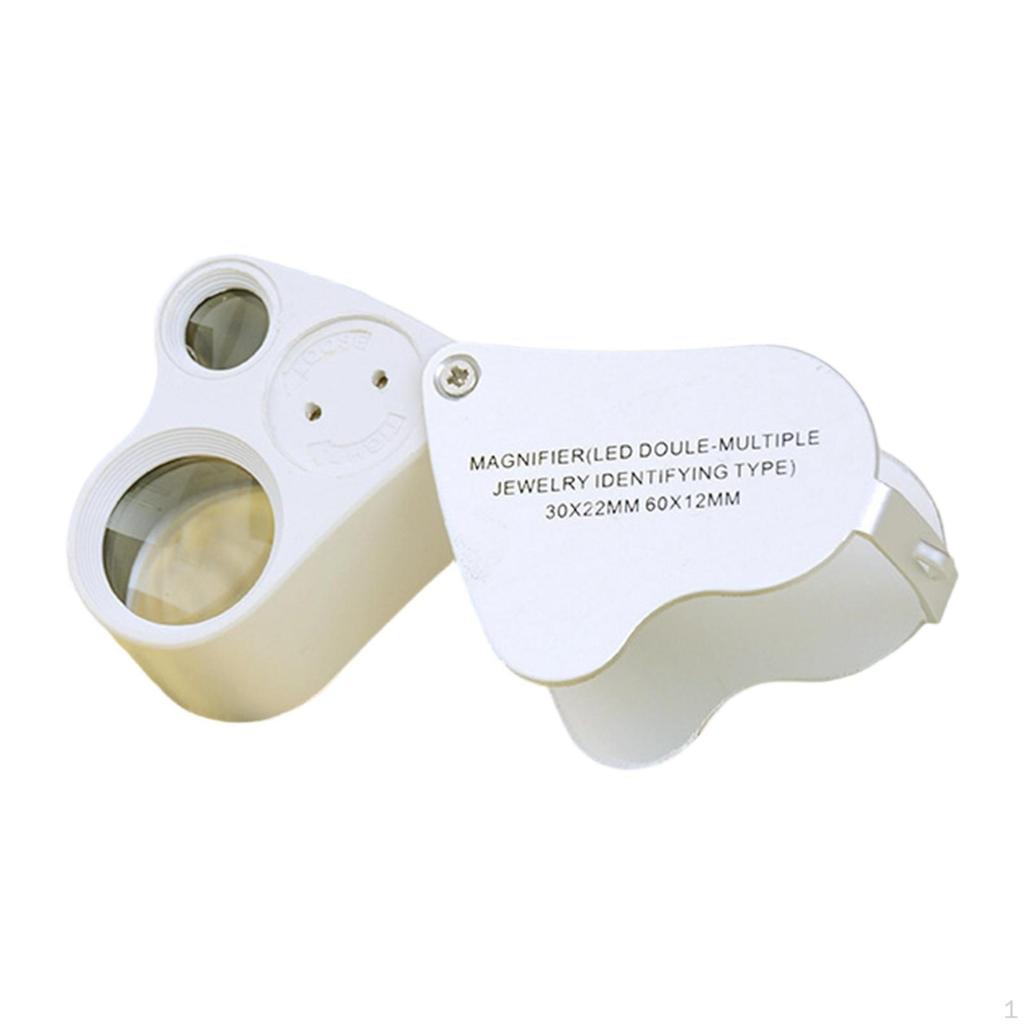 Jewelers Loupe Magnifier 2 Lens with Light Easy To Use Gift Practical Handheld Foldable 30x 60x for
