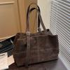 Vintage Suede Tote Bag for Women Large Capacity Casual Shoulder Bag Retro Cross Quilting Soft Hobo Handbag for Daily Commute Work Shopping Travel