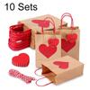 10Pcs/Set Shopping Tote Bag DIY Red Heart Anniversary Party Decor Gift Packing Bags Wedding with Tag Kraft Paper Valentine's Day