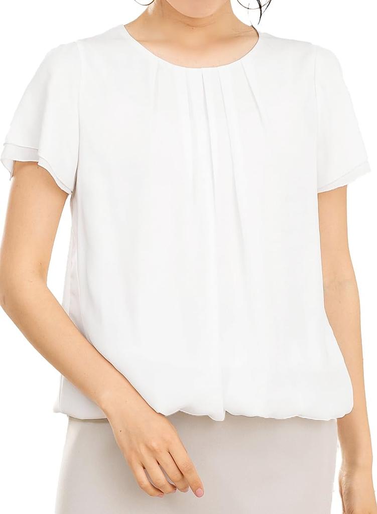 Suit Chiffon Large Cool Biz M Size [Add Rouge] Short-sleeved Blouse, Innerwear, Cut-and-sew, Women's Top, Short-sleeved, Size, Neat, Office, Casual,